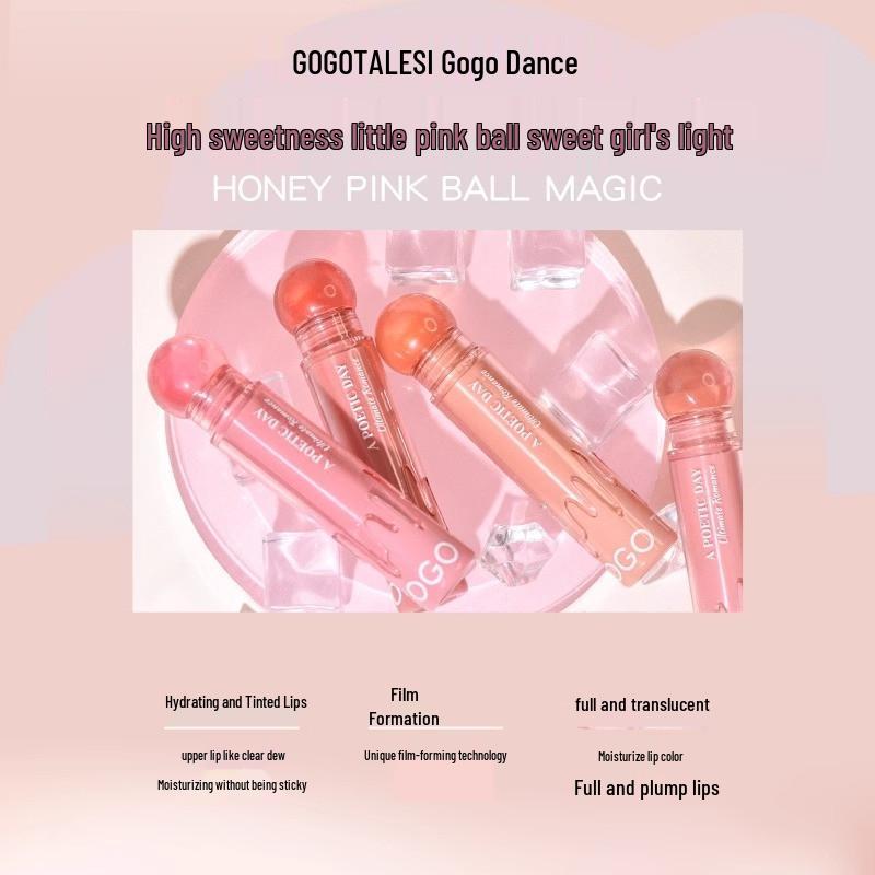 GoGo Tales Little Pink Ball Lip Gloss: Non-Sticky, Hydrating Lip Color for Students.