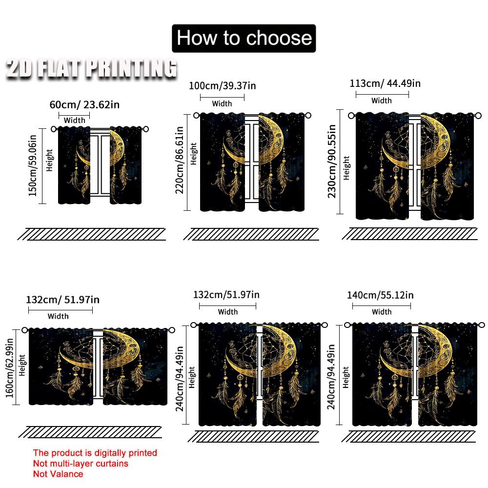 2Pcs Boho Moon Curtain Celestial Star Galaxy Starry Sky Tarot Dreamcatcher Curtains Suitable For Bedroom Living Room Dining Room