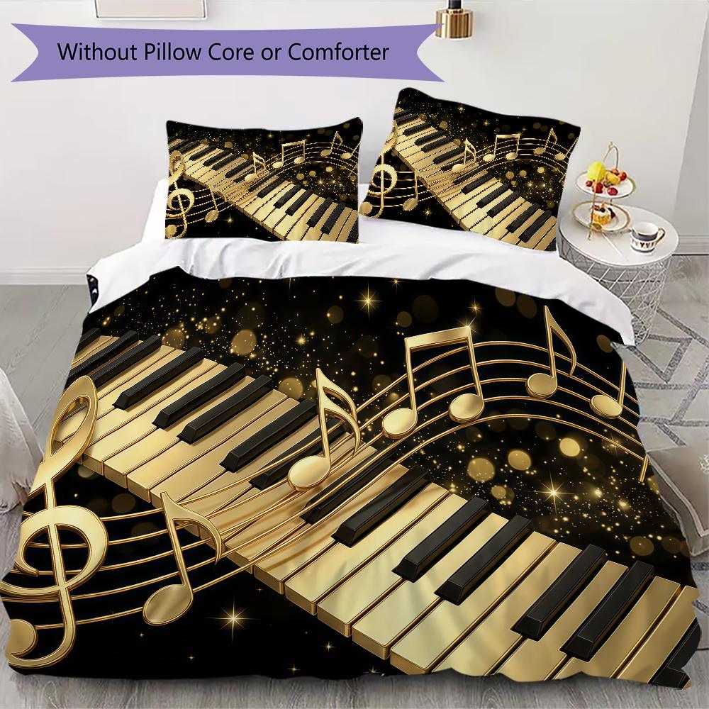 Dynamic Music Melody Pattern Bedding uilt Set uilt Cover Pillowcase Home Decoration Birthday Gift (1 * duvet cover + 2 * pillowcase without core)