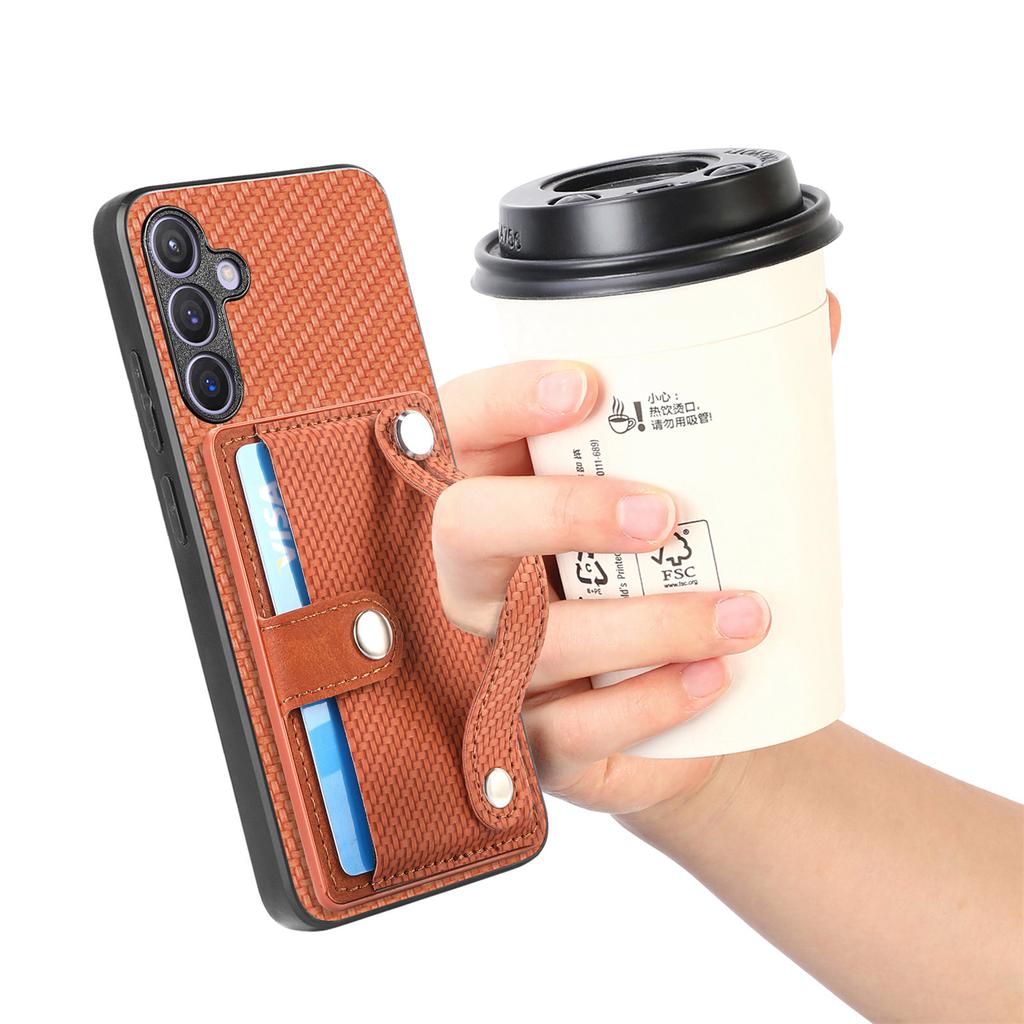 For Samsung Galaxy S25 Case Carbon Fiber Texture Leather Phone Back Cover with Card Holder