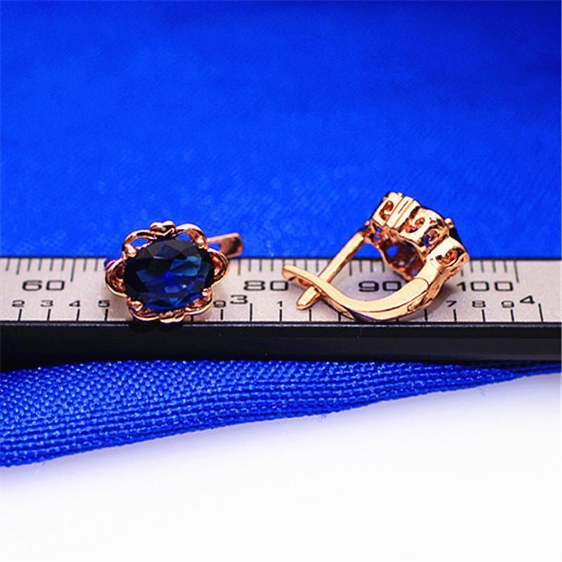 Purple Gold Lace Blue Stone Earrings Temperament Light Luxury High Sense Foreign Gas Plated Rose Gold Ear Jewelry