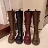 2025 Neue Mode Dicke Sohle Kniehohe Stiefel für Damen, Retro Britischer Stil Schnalle Ritterstiefel, Vielseitige Lange Stiefel