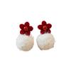 Silver Needle Pearl Pompon Flower Earrings - Retro & Versatile Autumn/Winter Design for Women