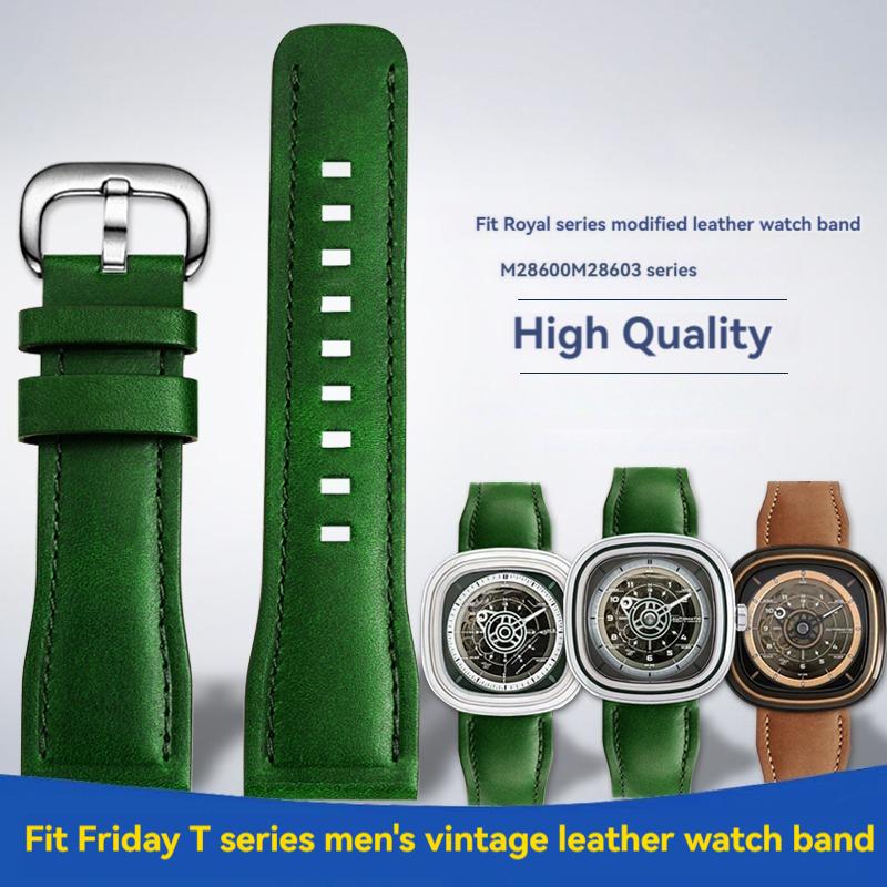 New Style Cowhide Fridays Bracelet For Seven On Friday Watch T1/06/01/t2/t3 Series Calfskin Green Brown Blue Watch Strap 26mm