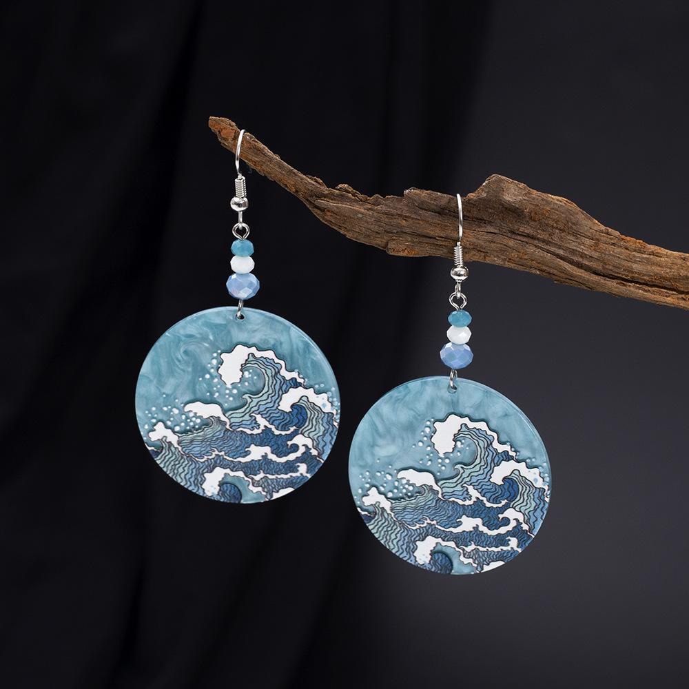 Women's Geometric Blue Sea Wave Acrylic Earrings - Summer Beach Style