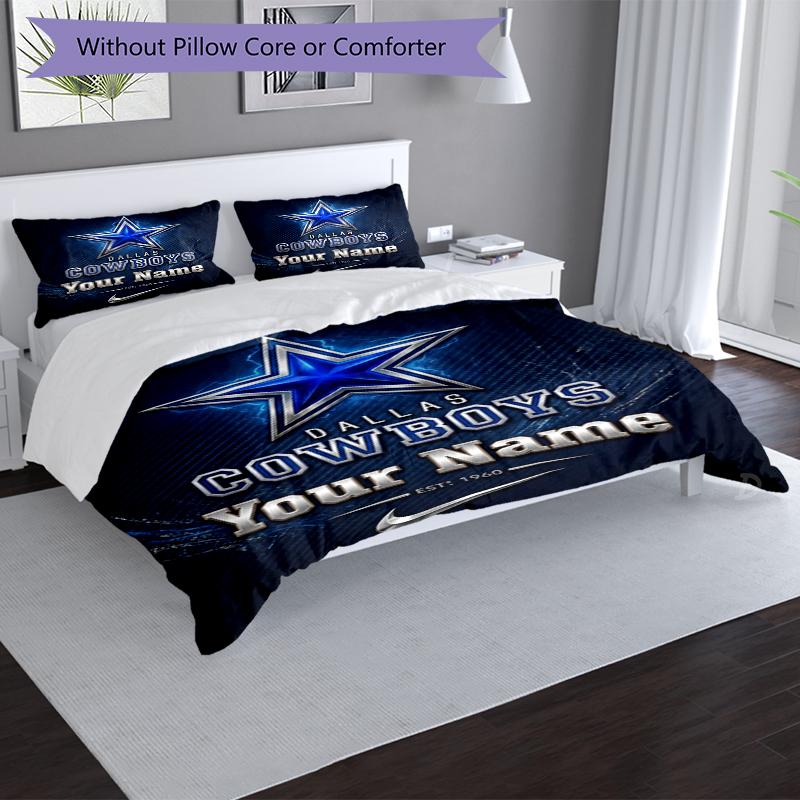 3pcs Custom Name Cowboys Fan Gear Printed Bedding Set Duvet Cover Closure Includes 1 Duvet Cover & 2 Pillowcases, Soft and Comfortable for All Seasons