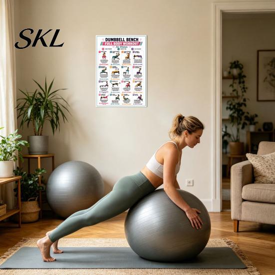 Total Body Fitness Set 5 Pcs Dumbbell Workout Poster Set, Full Exercise Charts for Back, Core, Arm, Glutes Legs, Strength Training Guide Wall