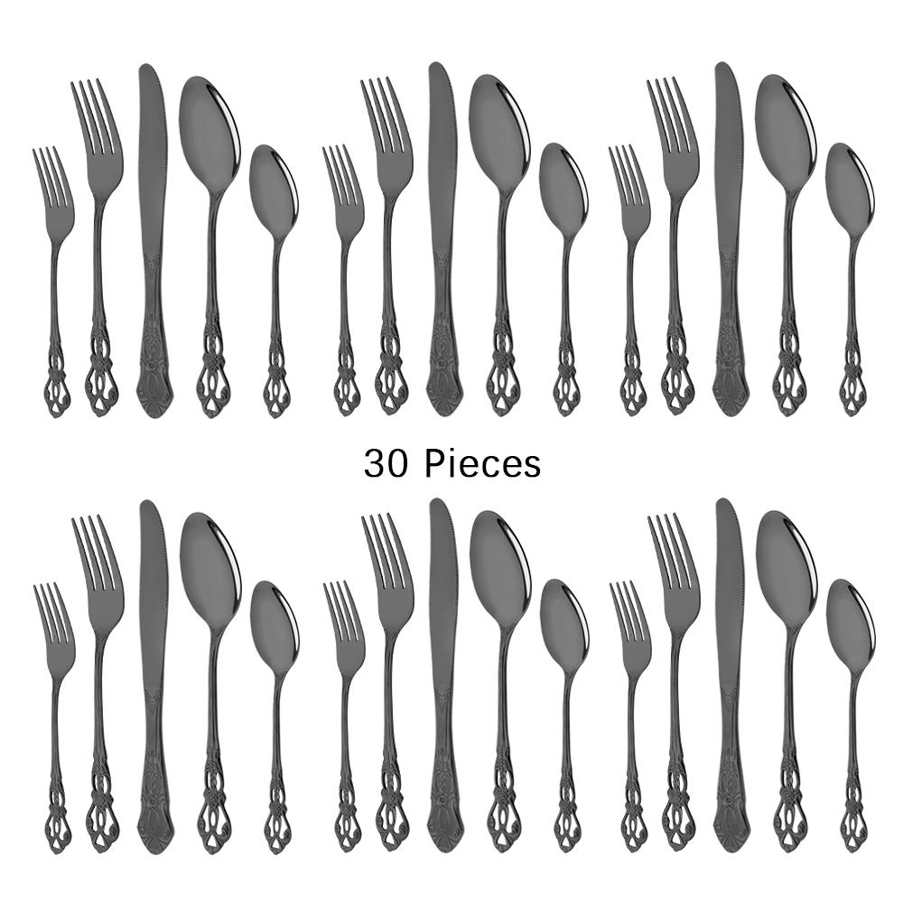 30Pcs Silver Royal Dinnerware Set Knife Dessert Fork Spoon Flatware Stainless Steel Cutlery Kitchen Silverware Tableware Set