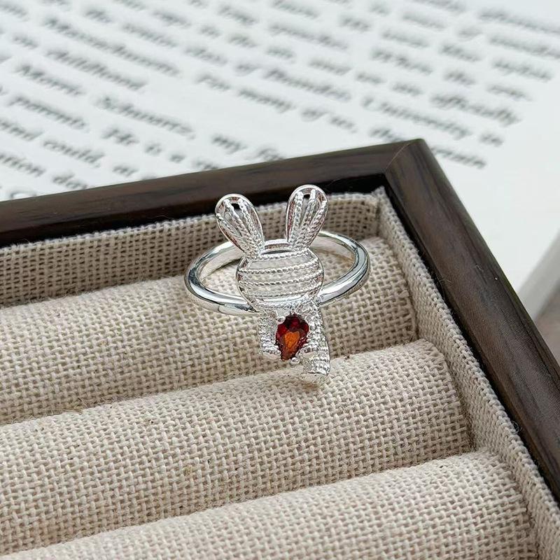 Childish Fun Condensation Cute Wind Rabbit Zircon Temperament Sweet Cool Open Ring Female Love Personality Simple Fashion Ring