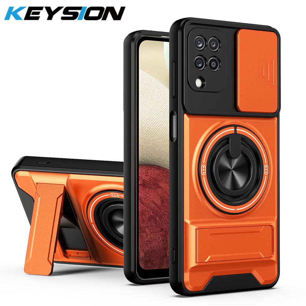 

KEYSION Magnetic Phone Case for Samsung A12 Slide Camera Protection Upright Kickstand 360° Ring Shockproof Cover for Galaxy M12 for Samsung A12 оранжевый