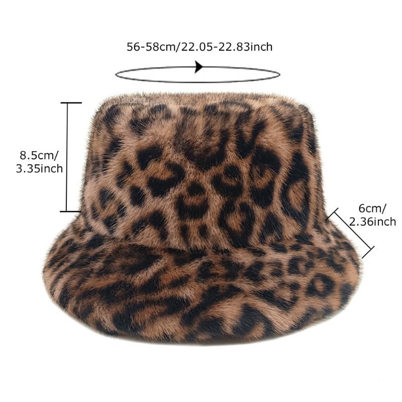 Women S Leopard Print Bucket Hat Winter Thick Warm Stylish Casual