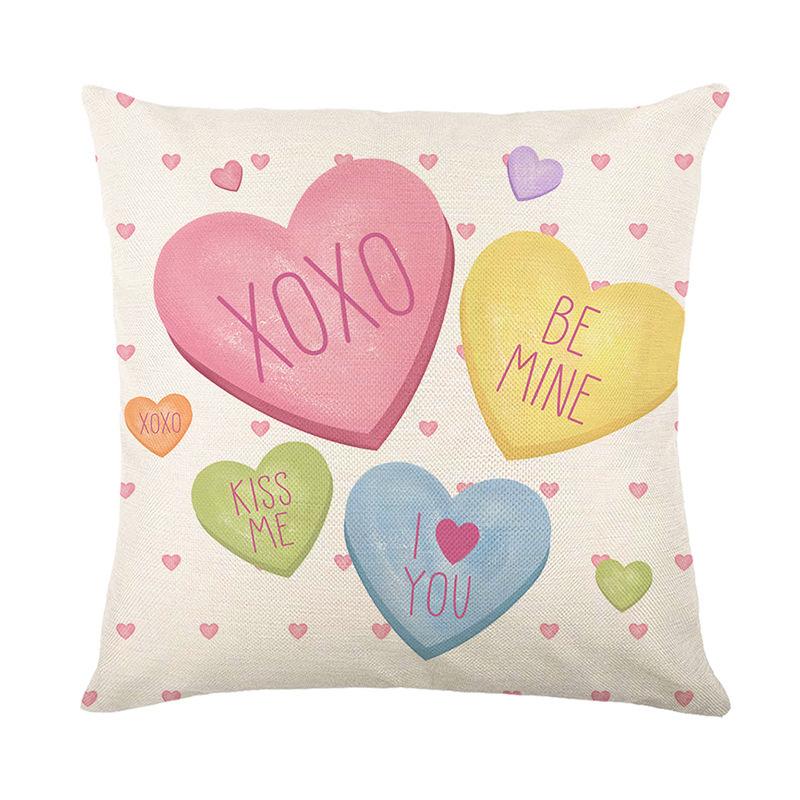 

Valentine s Day Pillowcase Linen Print Home Living Room Sofa Decoration Cushion Cover Love Cartoon Letter Pillowcase 45 * 45CM (excluding pillow core)