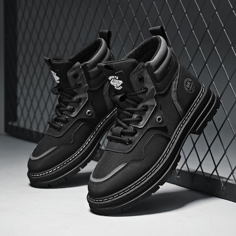 Fashion High Top 2024 Street Boots Mens Leather Shoes Fashion Motorcycle Ankle Boots for Men Winter Boots Man Shoes Lace-Up Botas Hombre