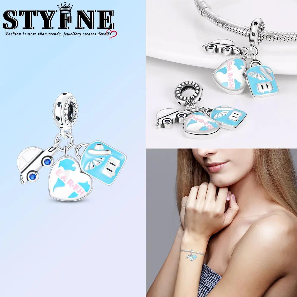 Anniversary Luggage Airplane Passport Three-Piece Set Copper Charms Fit Original Bracelet Jewelry Making For Women Gift