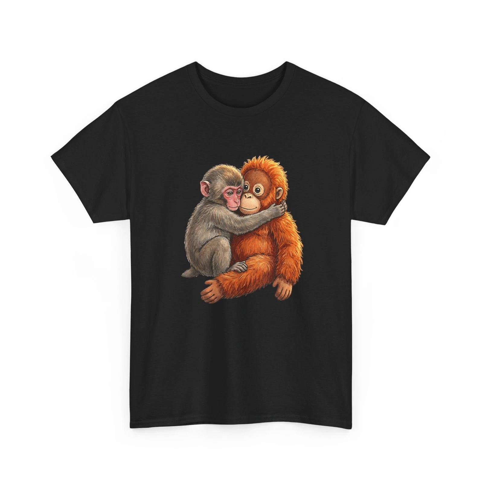 Baby Monkey Punch T-Shirt, Baby Macaque Hugging Plush Cute Monkey T-Shirt XL