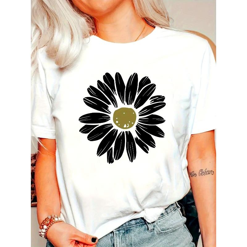 

European Size Daisy Home, Leisure, Fashion, Versatile, Commuting, Sports, Universal Versatile, Comfortable Sports Heavyweight Pure Polyester T-shirt 4XL