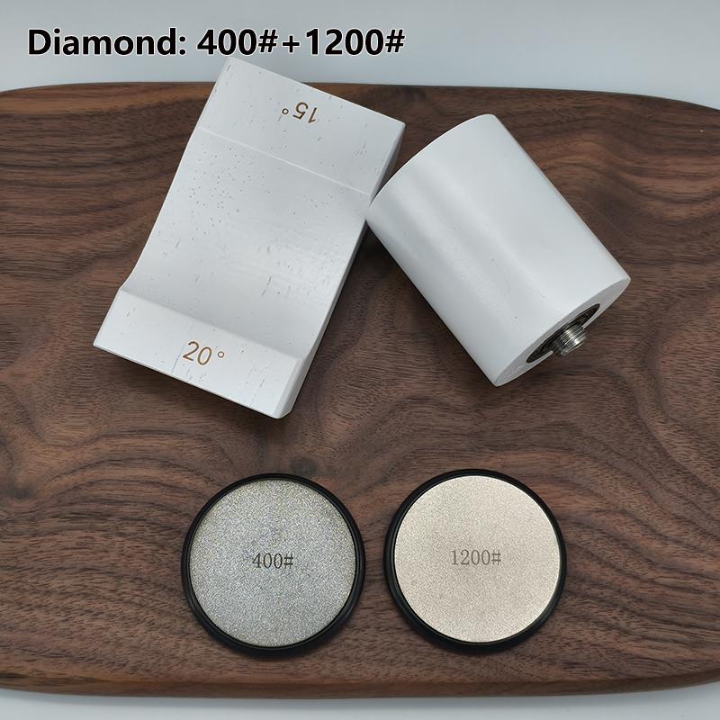 

15/20° Two Angles Rolling Blade Sharpener Set Diamond Grinding Disc Jade Fine Sharpening Non-slip Base Kitchen Sharpening System As Photos