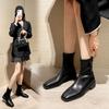 Autumn and winter new ins elastic thin boots thick heel square head rear zipper short boots British short Martin boots women