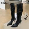 Fashion Eilyken Sexy Pointed Toe High Heels Women Knee-High Boots Spring Autumn Shoes Slim Elastic Fabric  Modern Long Botas Mujer