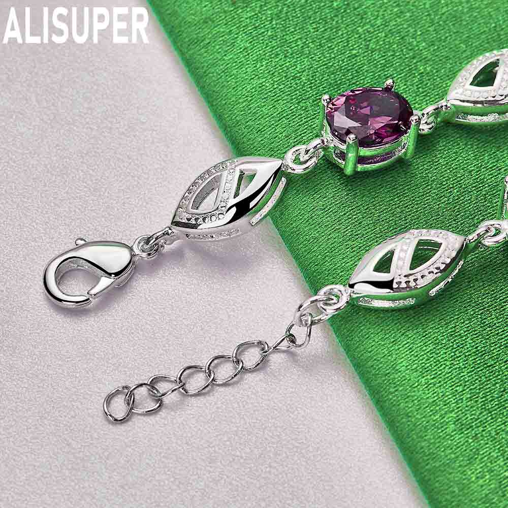 925 Sterling Silver Purple AAA Hao Shi Bracelet Fashion Wedding Jewelry