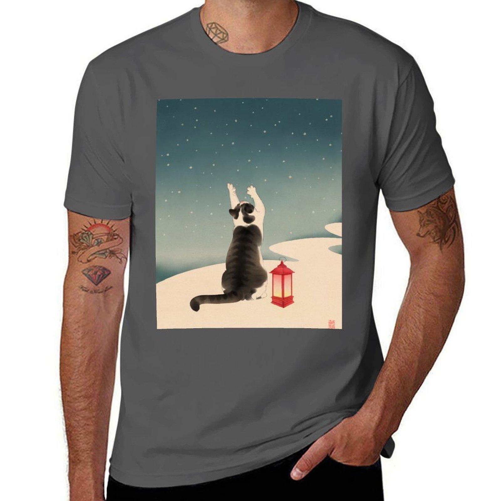 

Cat Catching Snow T-Shirt t shirts for man pack cotton mens graphic t shirts T-Shirt 4XL