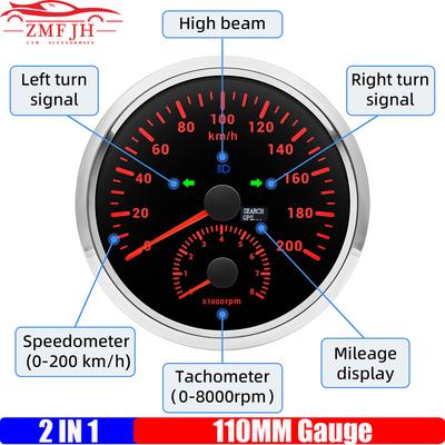 ZMFJH Red Light 110MM Gauge GPS Speedometer Gauge+Tachometer with High Beam Turn Light Mileage for Marine Boat Yacht Auto Car