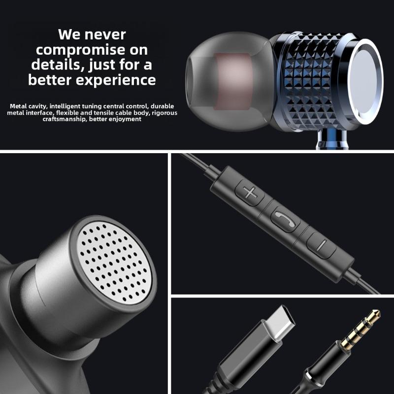 9D HIFI High Quality in Ear Earphone 3.5MM AUX/Type-C Digital Headphone Stereo Wired Headset with Mic Earbuds for IPhone Xiaomi