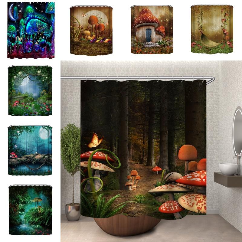 Verträumter Waldpilz Schaukel Polyester Digital bedruckter Duschvorhang