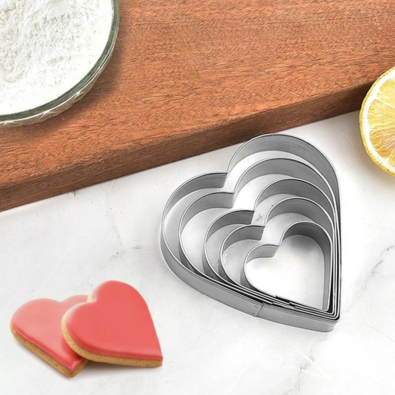 5 Piece Heart Shaped Cookie Cutter Set Valentine Cookie Cutter Kitchen Stainless Steel Heart Cutter Bread Embossing Cutter