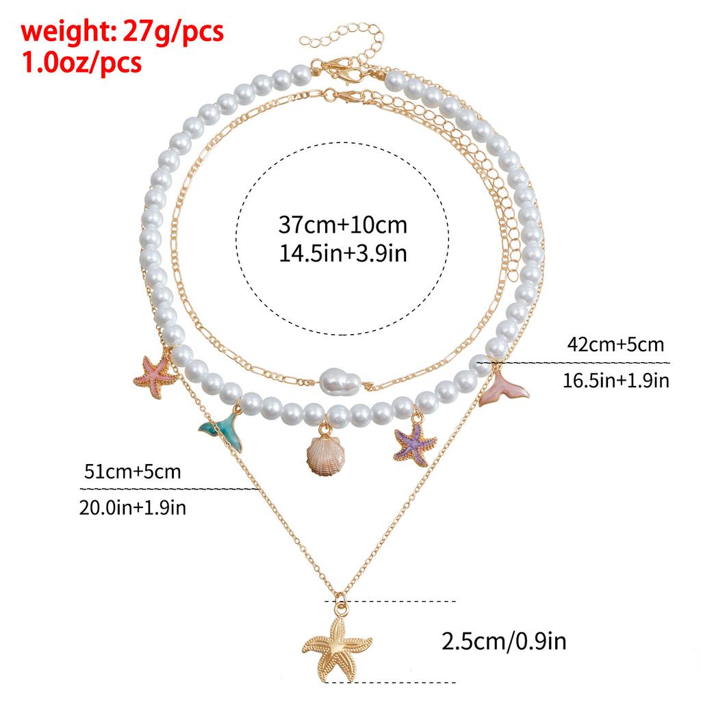 Beaded Pearl Baroque Ocean Wind Vintage Clavicle Chain Starfish Shell Pendant Necklace