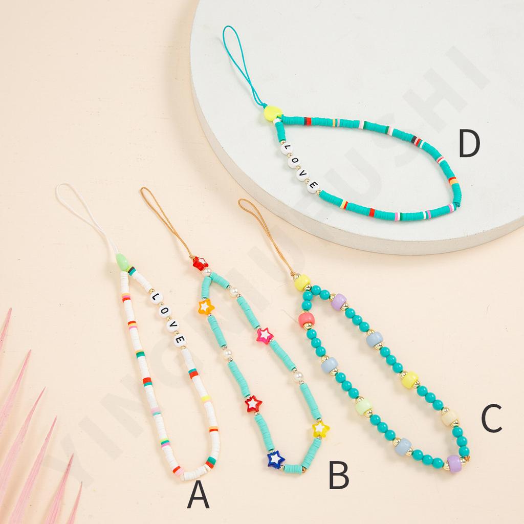 New green soft pottery beaded mobile phone chain, small fresh women's personalized pendant, anti-lost mobile phone case pendant