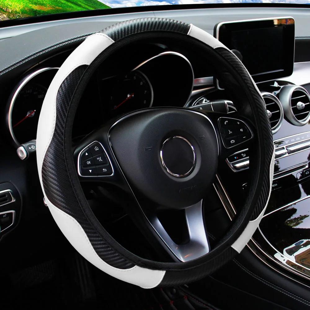 38cm Car Steering Wheel Cover Breathable Anti Slip PU Leather Steering Covers Suitable Auto Decoration Carbon Fiber