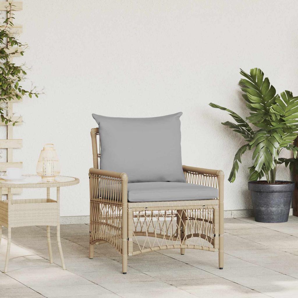 Garden Chair with Cushion Beige 73 X 61 X 77 Cm Poly Rattan