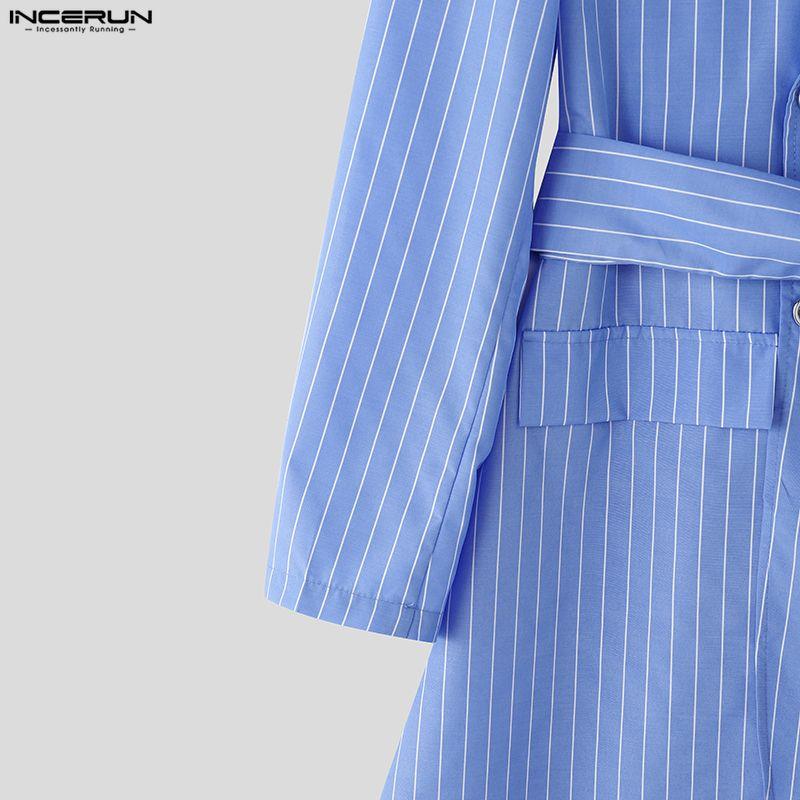INCERUN Men Notched Lapel Long Sleeve Striped Splits Irregular Layers Long Blazer Coats