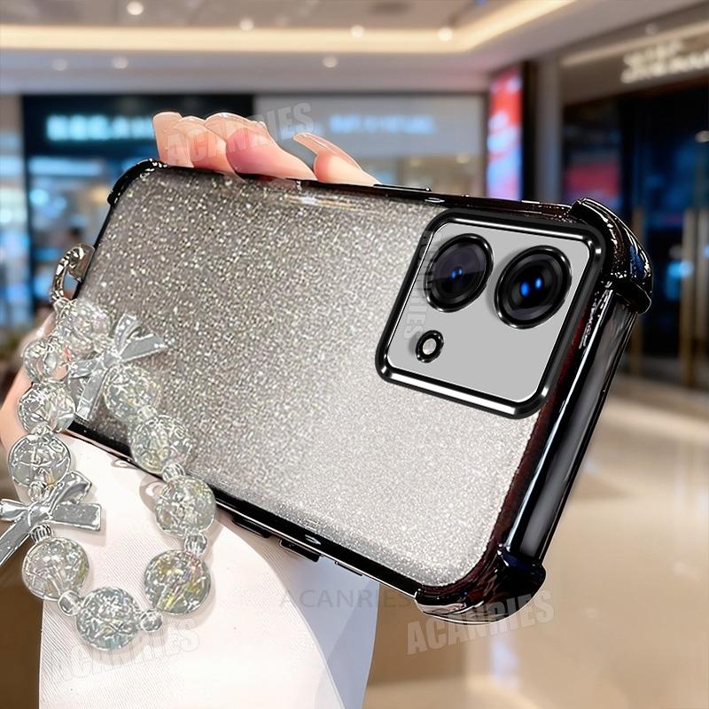 

Star Lanyard Chain Plating Glitter Shockproof Silicone Case For Moto G84 G60 G14 G22 G24 G34 G52 G53 G54 G56 G72 G86 Back Cover Motorola Moto G30