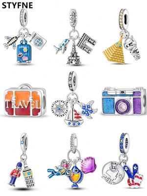 Charms Plata Travel Luggage Pyramid Beads Charm Copper Plated Fit Charms Original Bracelet For Jewelry Making Diy Charm