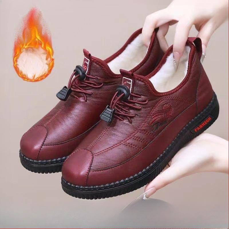 Vinter Komfortable Dame Bomullssko, Sko for Middelaldrende og Eldre Mødre, Pluss Fløyel Fortykket Varm Flatsåle Myksåle Dame Bomullsstøvler