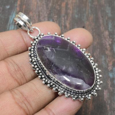 Chevron Amethyst Gemstone Handmade 925 Sterling Silver Jewelry Pendant For Thanksgiving