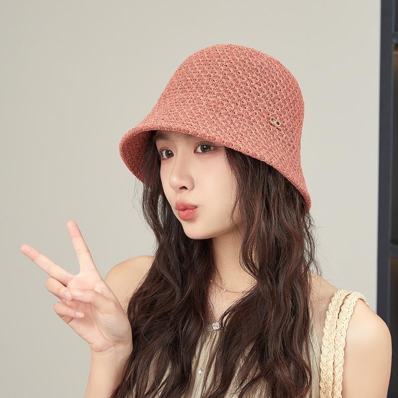 Hat Women's Summer Sunscreen Bucket Hat Bucket Hat Small Thin Knitted Solid Color Simple Versatile Basin Hat