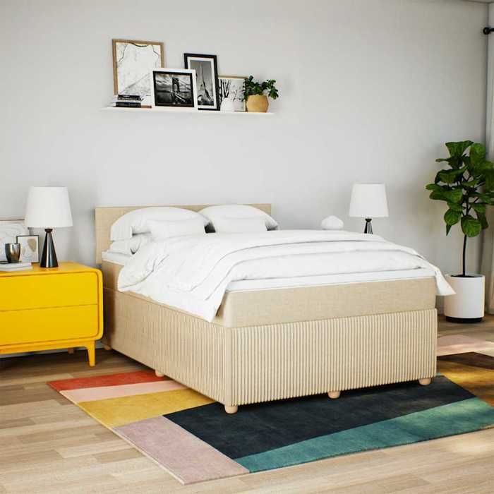 Maison Exclusive - Sommier à lattes de lit avec matelas Crème 140x190 cm Tissu