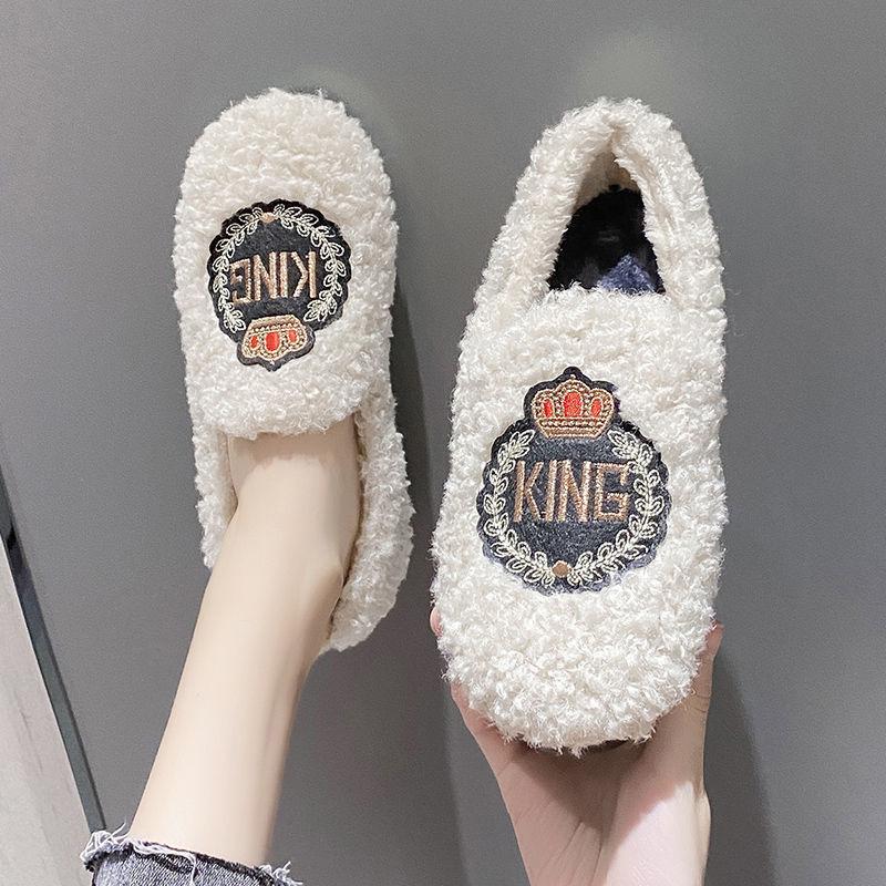 Winter new Doudou shoes fluffy shoes wear flat-bottomed velvet cotton shoes thick-soled bow cotton shoes low-top warm shoes