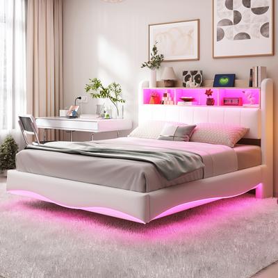 Ujuv disainiga polsterdatud voodi 140*200 linasest kangast, multifunktsionaalne panipaiguga voodi LED-valgusti, USB ja TYPE-C liidesega, beež