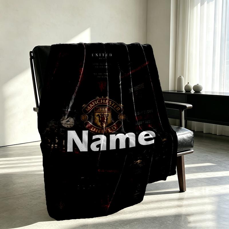Custom Name Personalized Manchester Football F.C Print Blankets, Home Decor, Bedroom, Sofa, Camping, Couch, Gifts for Birthday Christmas