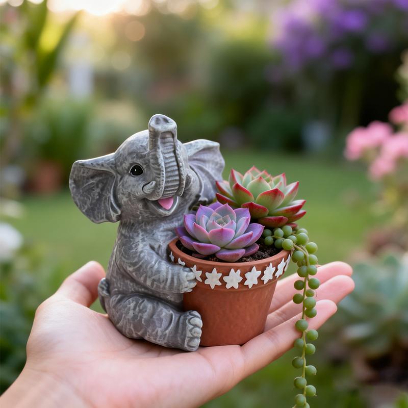 Antique Bronze Elephant Planter Pot Holding Pansy Flowers for Indoor Outdoor Garden Patio Home Decor Unique Gift for Plant Lover