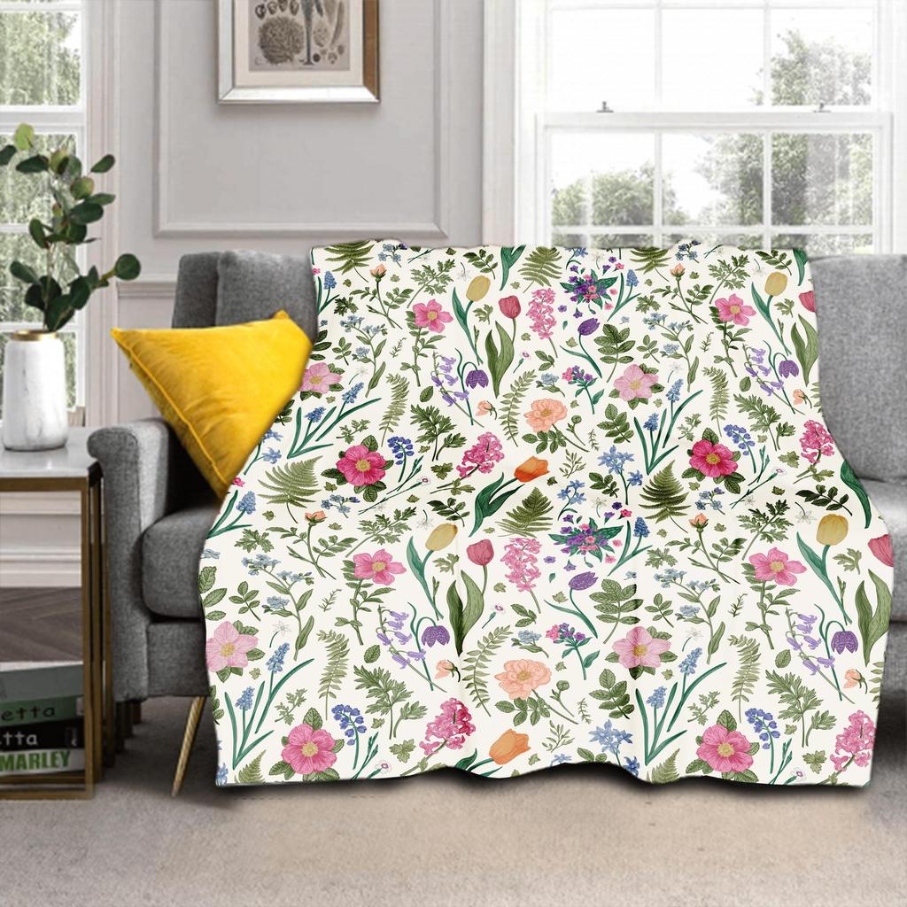 Love Heart Flowering Pumpkin Printed Blanket for Sofa Bed Travel Camping Living Room Office Conditioning Blanket