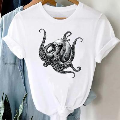 Octopus Sugar Skull T Shirts for Women Print Graphic Tee Women's T-Shirt Oversized T Shirt Aesthetic Harajuku Summer Tee Tops