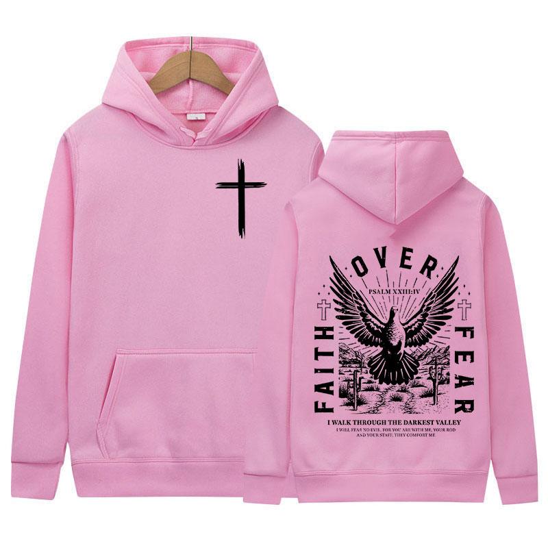 Jesus Faith Over Fear Inverse Letter Print Hoodie Christian Retro Fashion Harajuku Sweatshirt Unisex Fleece Oversized Hoodies