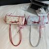 Contrast Color French Stick Handbag Lace Ribbon Underarm Bags All-match Bow PU Shoulder Bag  Daily