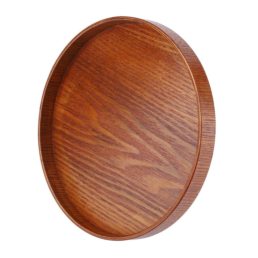 Rundt Serveringsbrett i Naturlig Tre Tallerken i Tre Te Mat Serveringsfat Retter Vann Drikke Serveringsfat 21cm