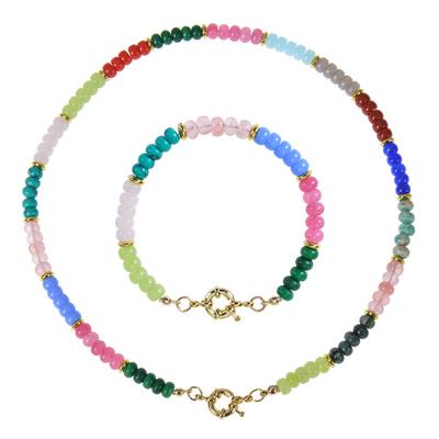 Bohemian Women's Necklace, Natural Stone Crystal Bead Necklace, Beach Style Colorful Abacus Bead Necklace, Collarbone Chain, Necklace Bracelet Set